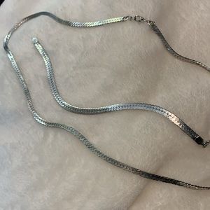 VTG Monet Herringbone Necklace and Bracelet - silver